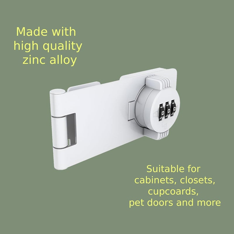 RETRIN Keyless Combination Lock - 3-Digit Combination Lock for Doors - Twist Knob Hasp Latch Lock with Password Code - Zinc Alloy Door Latch for Kitchen Drawers, Cabinets, Cupboard (White) - Image 5